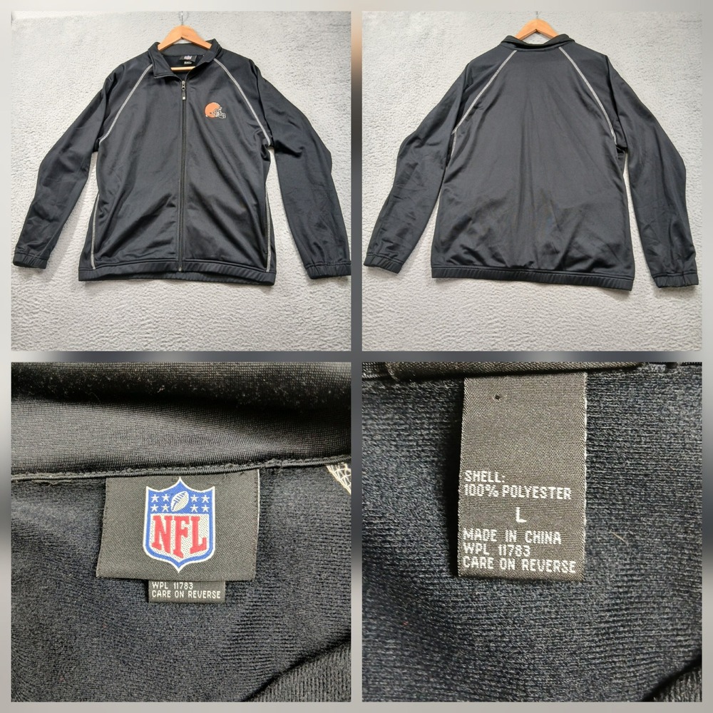 Cleveland Browns NFL Full Zip Jacket Mens Large Black Athletic Track